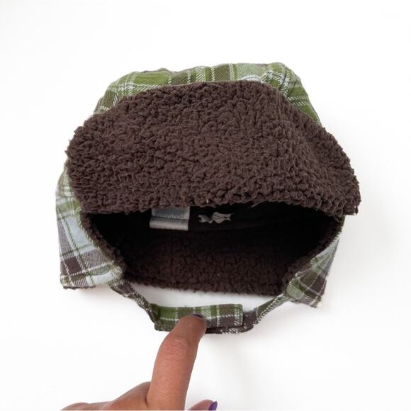 Gymboree Plaid Trapper Hat Green Brown Fleece Lined Winter 3-6 Months Baby - Picture 2 of 6